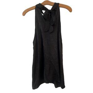 Gilli Tie Neck Satin Tank Top Size Small Black Halter Bow Summer Evening NEW